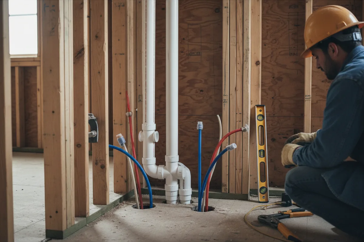 Drain and supply rough-in during Sump Pump Repair in Byron